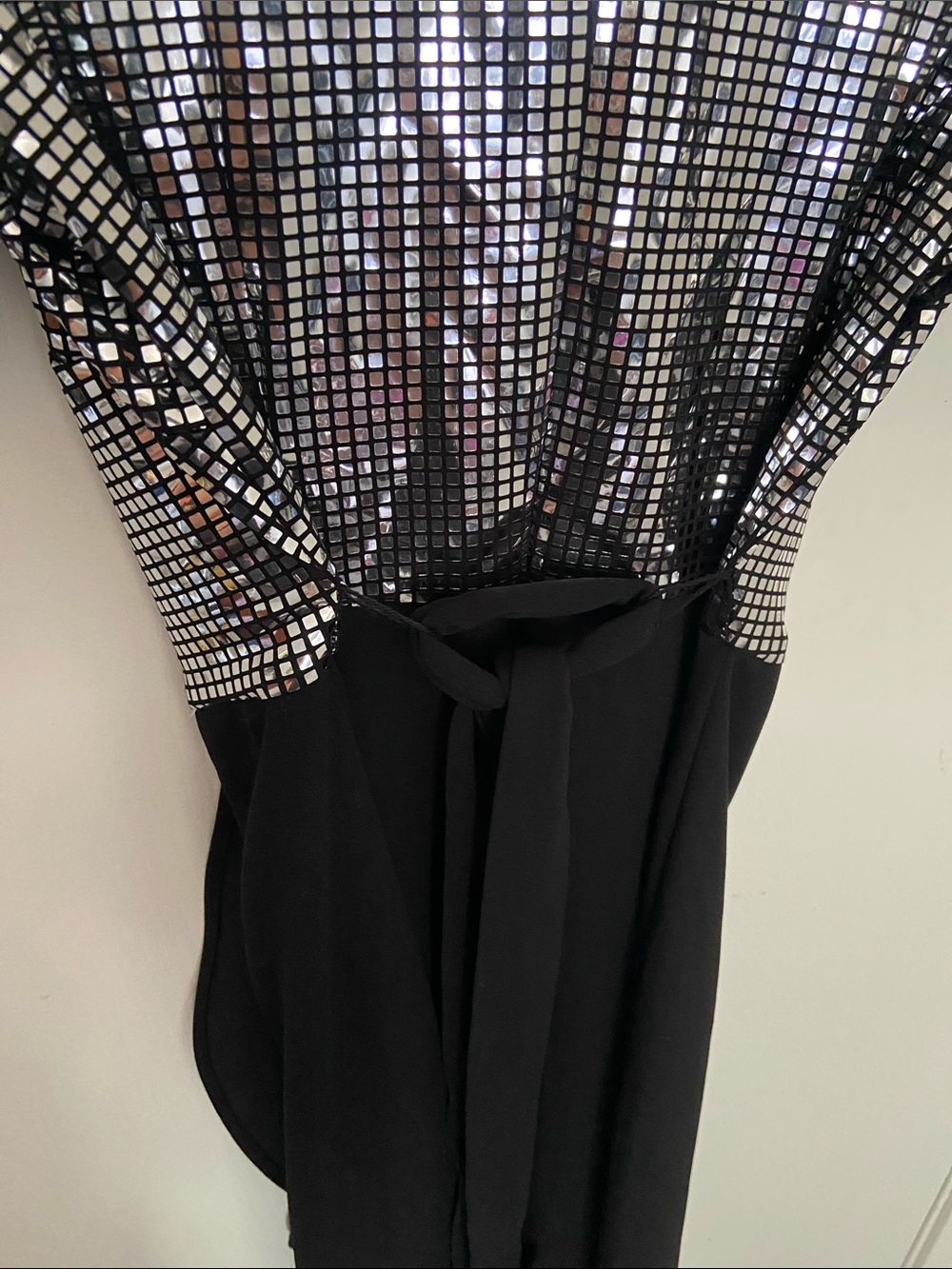 Shoshanna Black Midi Dress with Silver Sequin Grid Bodice - Picture 3 of 6